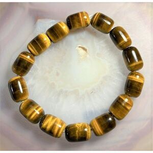 Tiger Eye Barrel Bead Bracelet - 10 x 14mm beads